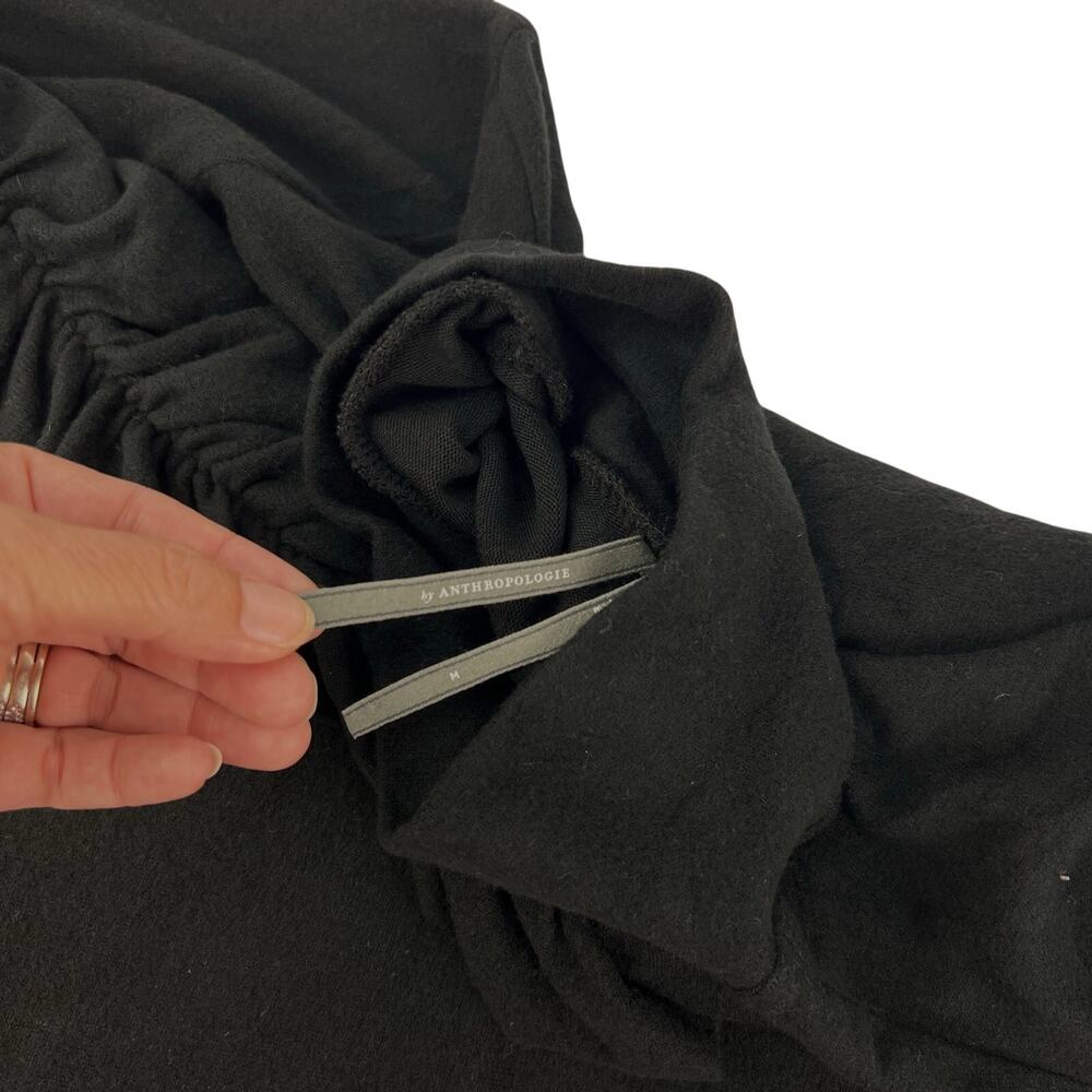 EUC Anthropologie Medium Black Ruched Extra Long Sleeve Turtleneck Women's Top - Picture 7 of 10